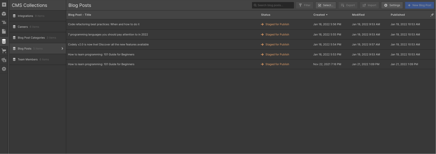 CMS Collection - Codely X Webflow Template