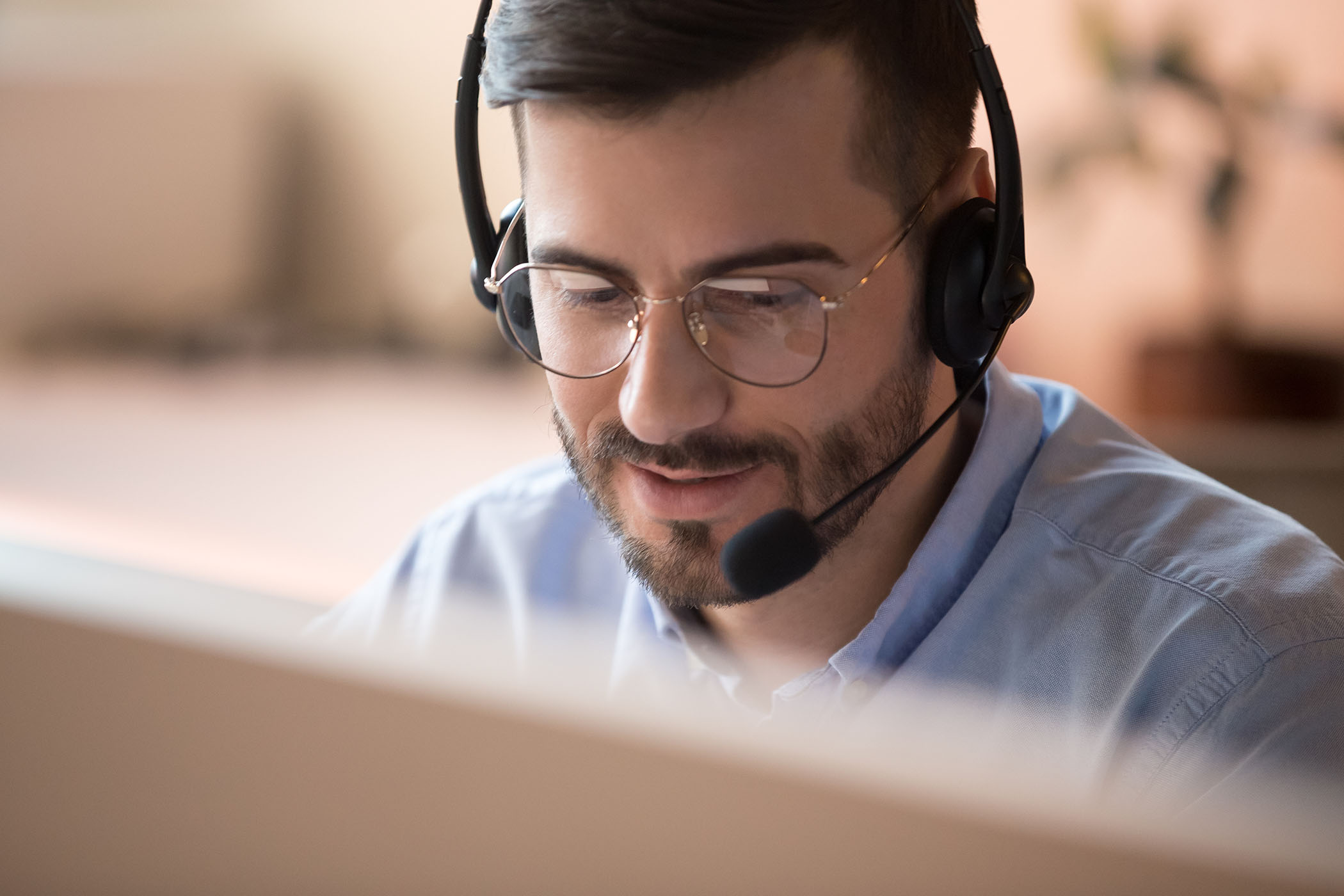 focused guy on headset
