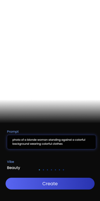 Mobile app interface with a text box containing a prompt to create a brand image with a blue Create button