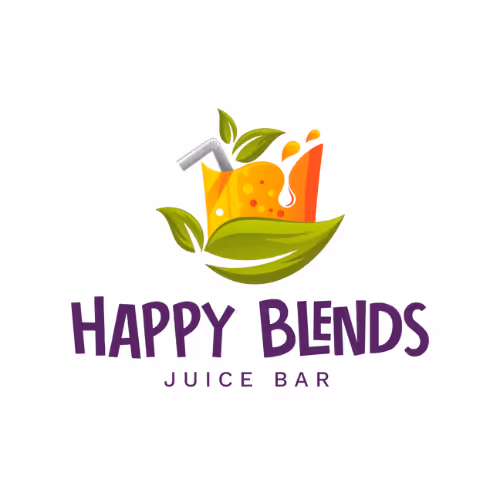 Happy Blends Juice Bar logo with fruit and leaf graphic