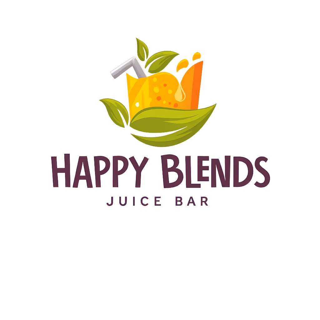 Happy Blends Juice Bar logo with fruit basket illustration