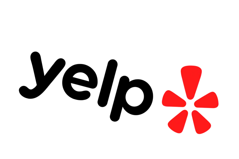 Yelp logo with red burst star and black text.
