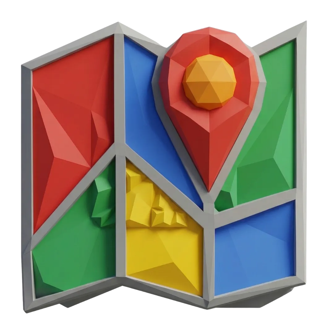 Low poly folded map graphic with red, blue, green, and yellow panels and a red location pin on top. The icon represents LSA Integration and location based lead routing for Niche AI and Niche and Leads.