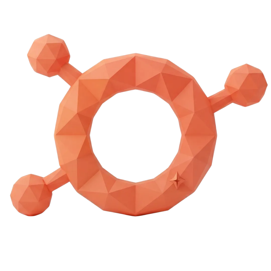 Orange low poly ring with three connected nodes extending outward from the circle. The icon represents a CRM or marketing platform integration for Niche AI and Niche and Leads.