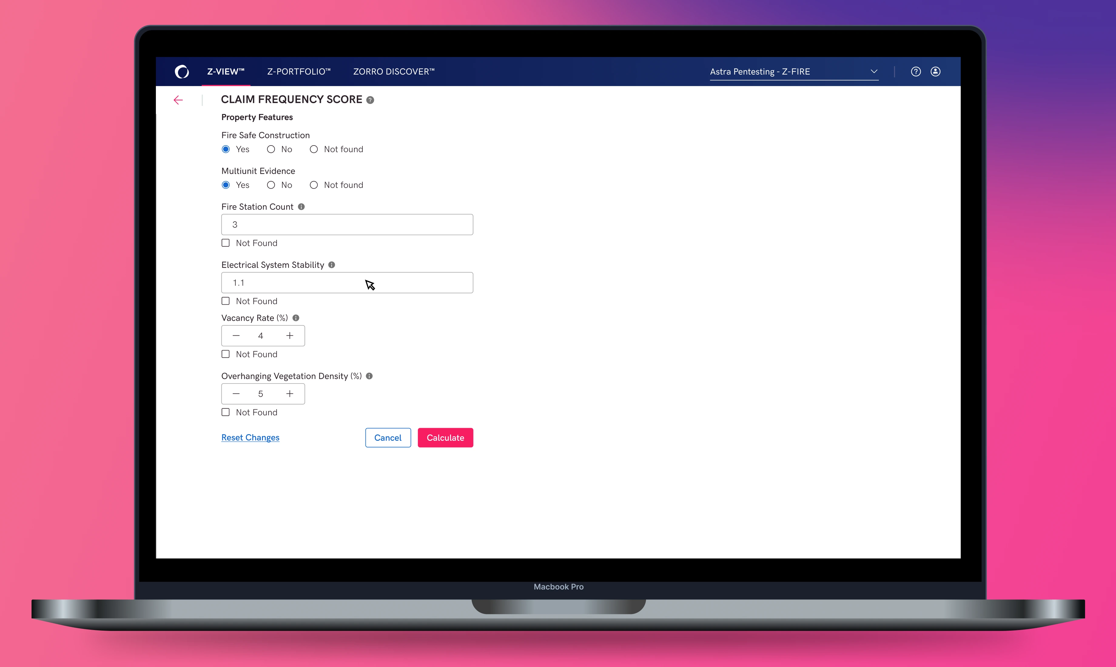 Z-VIEW interface showing the Z-SPARK appeal process, allowing users to review and update address-level fire risk drivers.