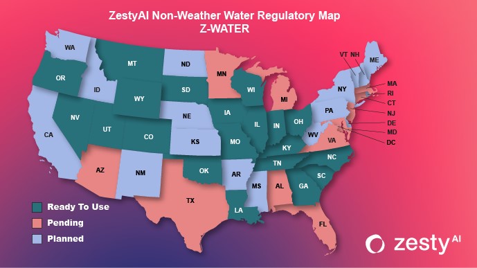 ZestyAI Z-WATER Regulatory Approval Map