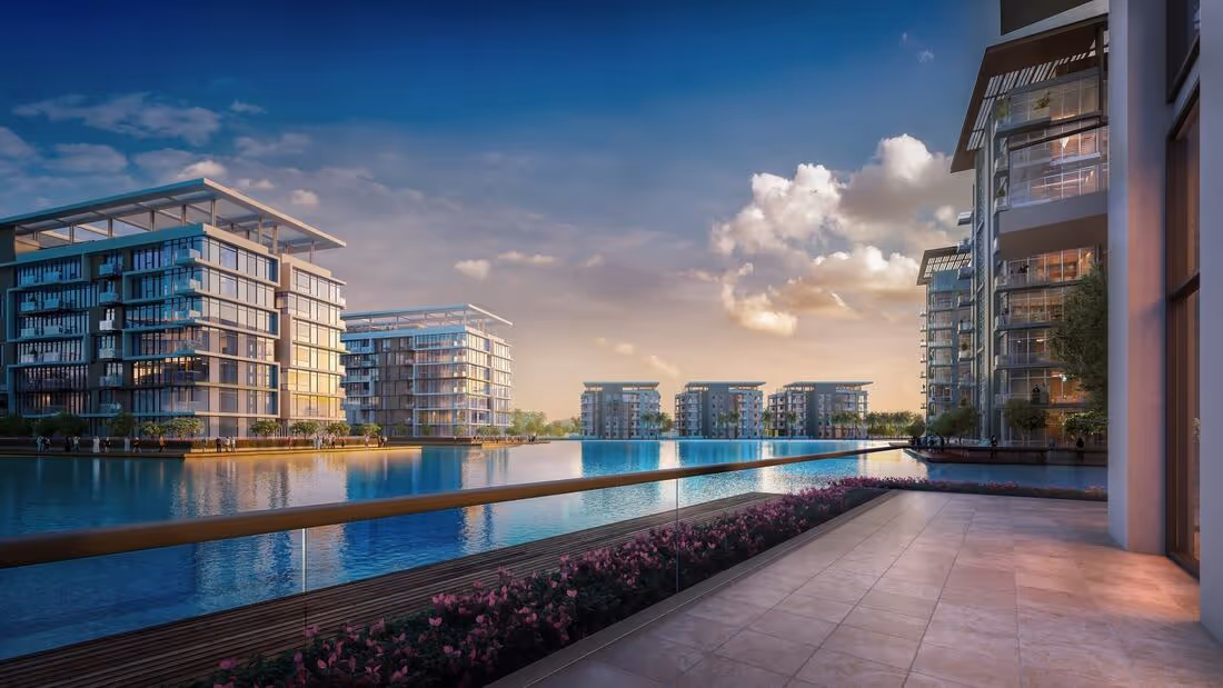 Modern apartment in MBR City Dubai with infinity pool, waterfront living, and exclusive lifestyle
