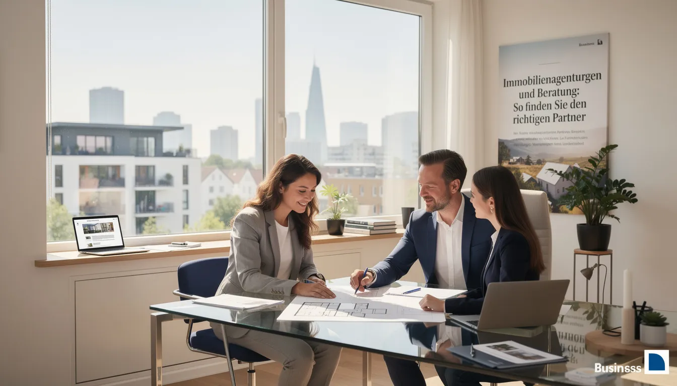 Das Bild zeigt einen Immobilienagenten, der mit einem potenziellen Käufer über eine Wohnung in Dubai spricht. Im Hintergrund sind beeindruckende Ausblicke auf die Skyline der Metropole und luxuriöse Wohnungen zu sehen, die den Lebensstil in den Vereinigten Arabischen Emiraten widerspiegeln.