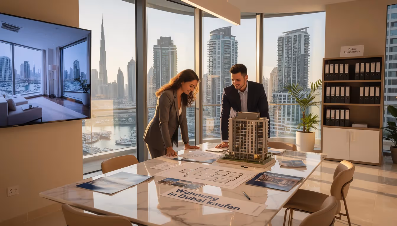 Eine moderne 2-Zimmer-Wohnung in Dubai, die luxuriösen Lebensstil und atemberaubende Ausblicke auf die Skyline der Metropole bietet. Diese Immobilie ist ideal für den Kauf einer Wohnung in den Vereinigten Arabischen Emiraten, um ein neues Zuhause in der pulsierenden Stadt zu schaffen.