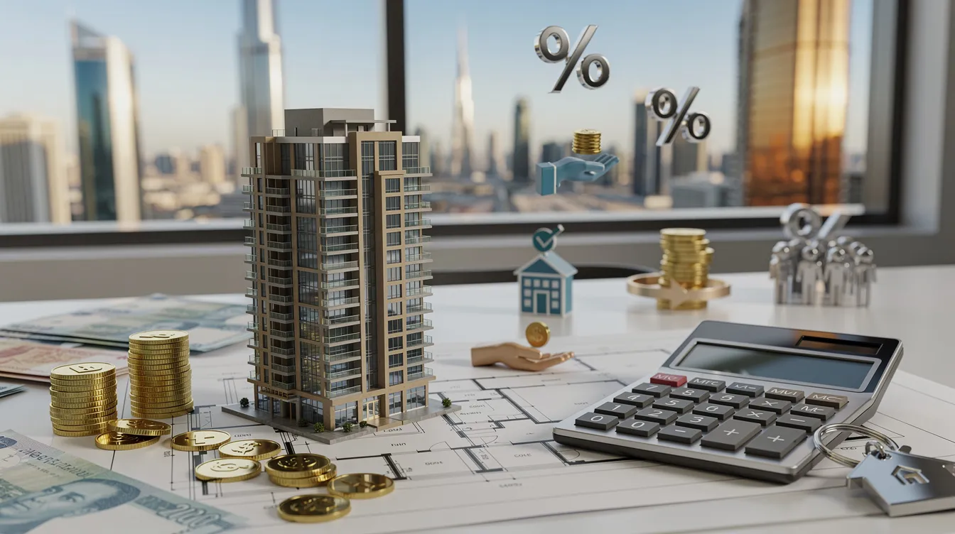 Das Bild zeigt eine Übersicht über die Kaufkosten von Immobilien in Dubai, einschließlich der Gebühren des Dubai Land Departments (DLD), Nebenkosten und Servicegebühren. Diese Informationen sind wichtig für Käufer, die in den Immobilienmarkt in Dubai investieren möchten.