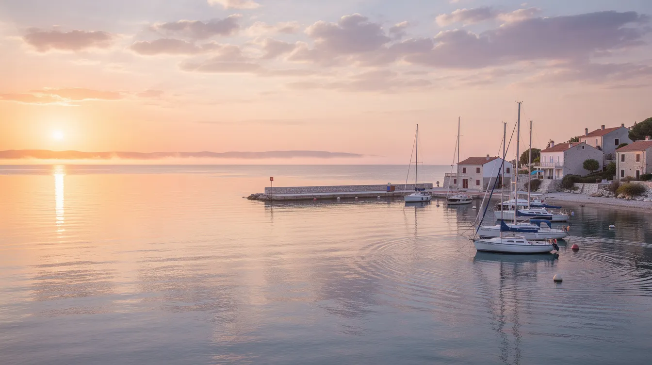 Die Küstenlandschaft bei Sonnenaufgang zeigt ein ruhiges Meer mit sanften Wellen und mehreren Segelbooten, die friedlich im Hafen von Ras al Khaimah liegen. Diese malerische Szenerie spiegelt die Schönheit der Region wider und bietet einen Blick auf die Möglichkeiten von Immobilien und Investitionen in den VAE.