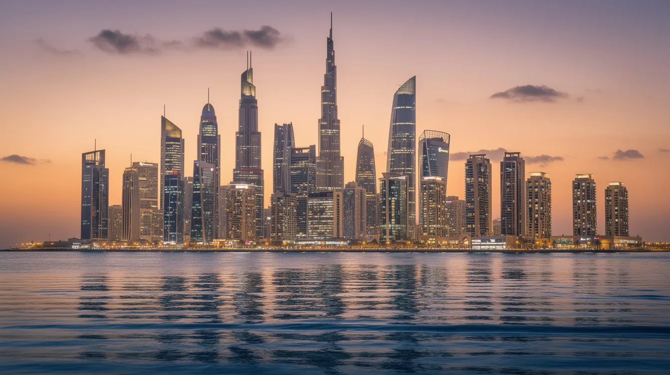 De moderne skyline van Dubai met wolkenkrabbers en woontorens weerspiegelt de dynamische vastgoedmarkt en de aantrekkingskracht op kopers en investeerders in off-planprojecten.