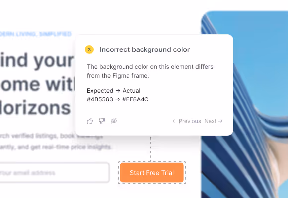 Annotation card showing an incorrect background color with expected and actual hex values