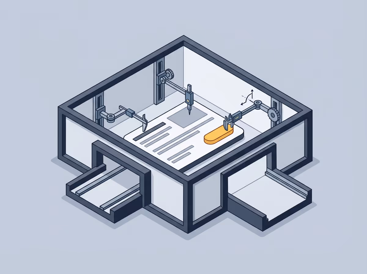 Isometric illustration of a developer checking implementation against a Figma design before submitting for review