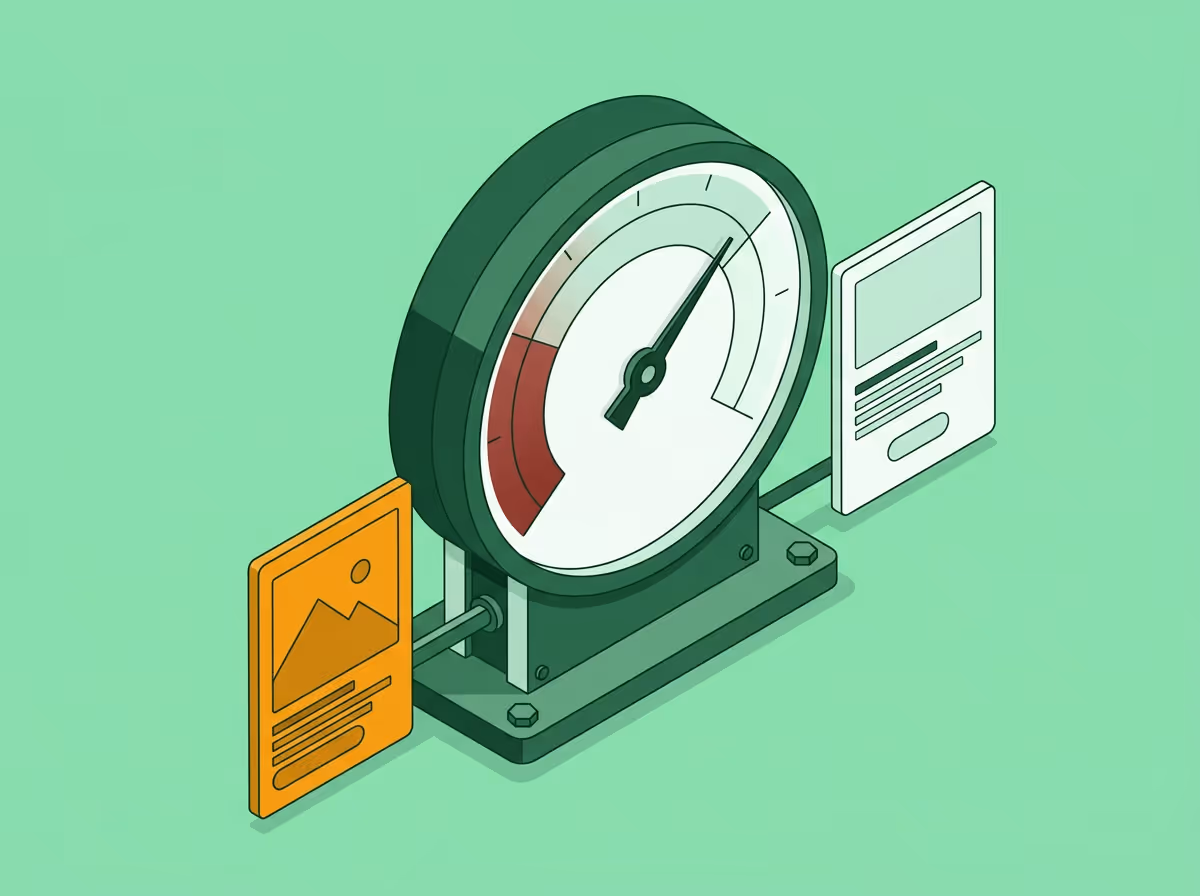 Isometric illustration of a verification gauge checking design quality