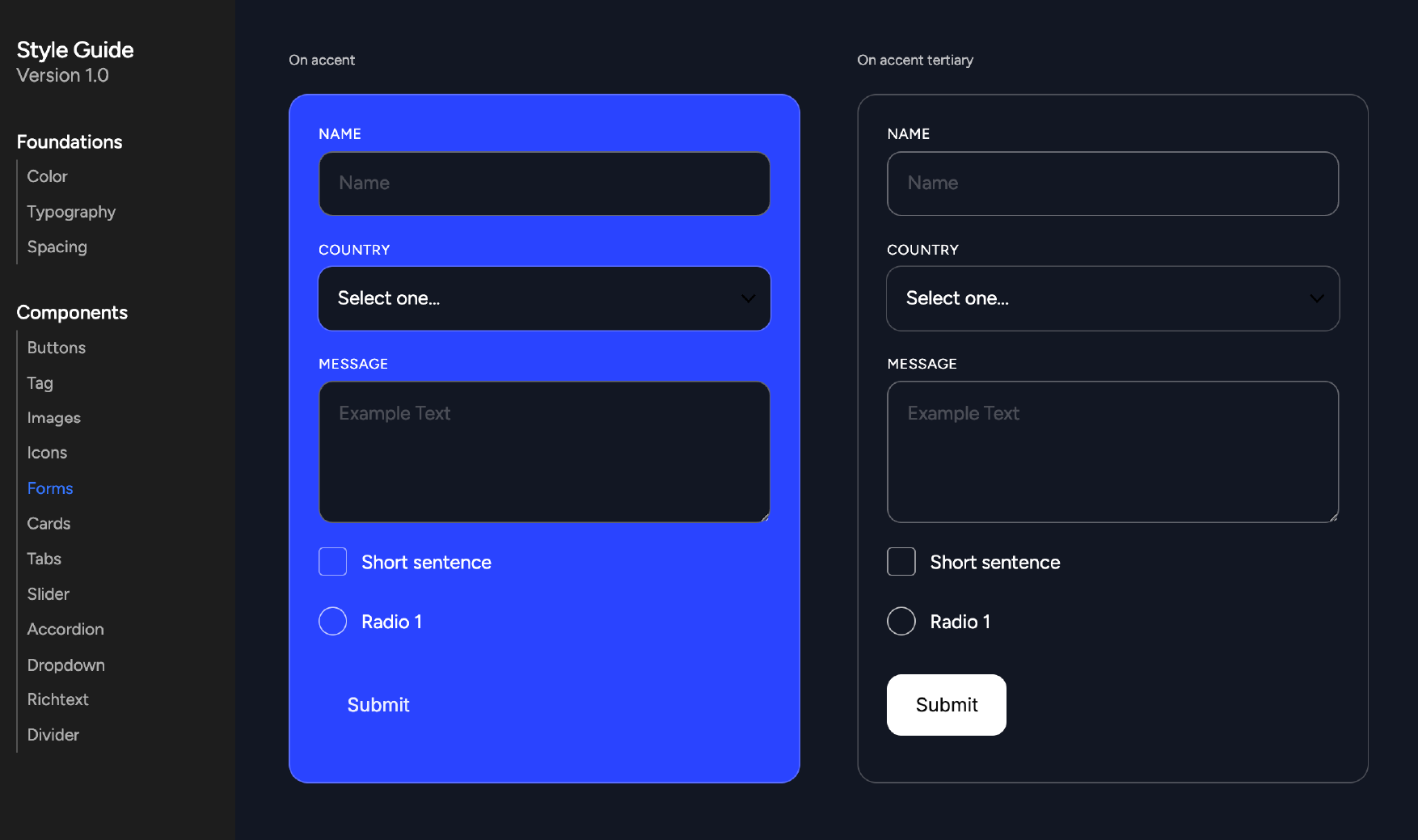 Forms style guide standards