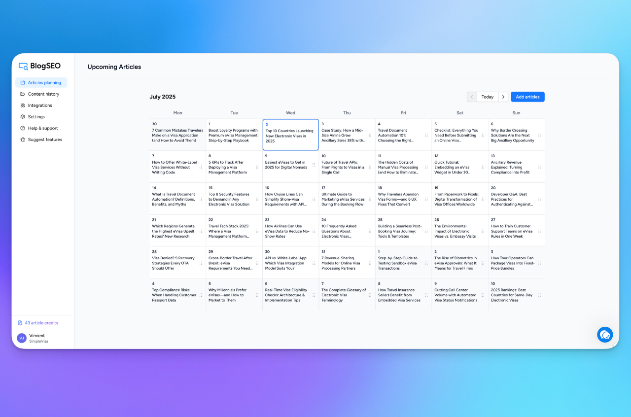 Preview screenshot of the content calendar on BlogSEO