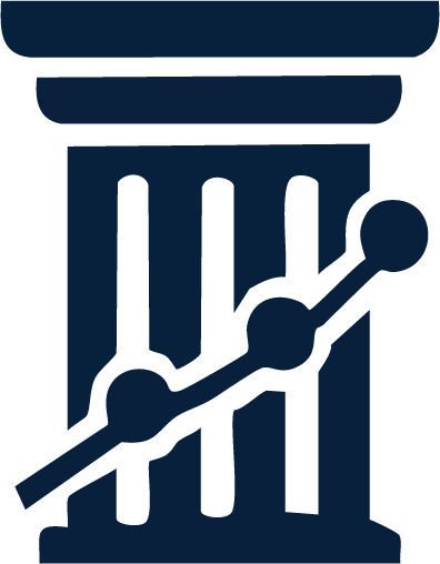 Graphic of a classical pillar with a rising line graph overlaid, symbolizing growth or progress in a traditional context.