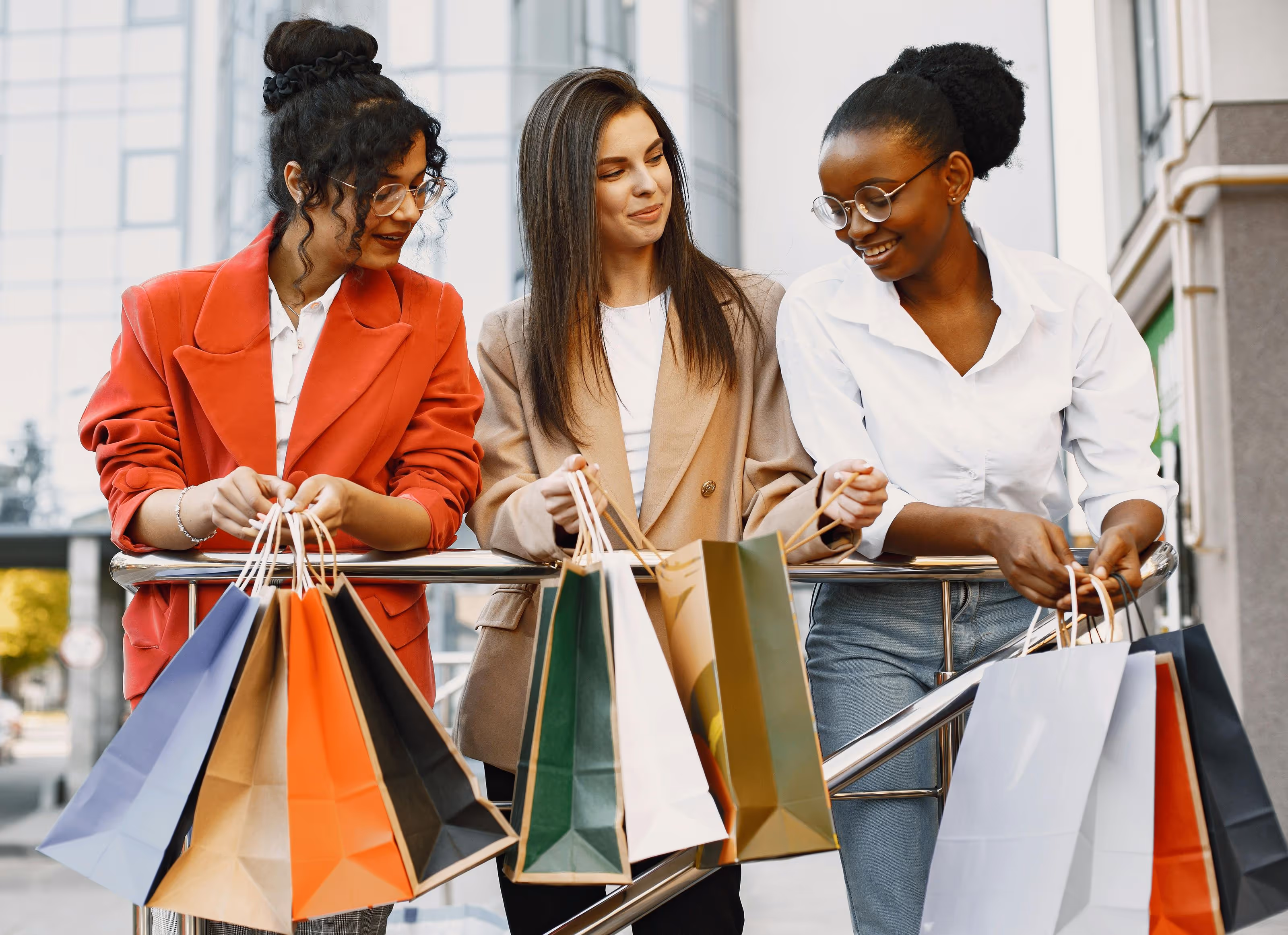 women with shopping bags stock image