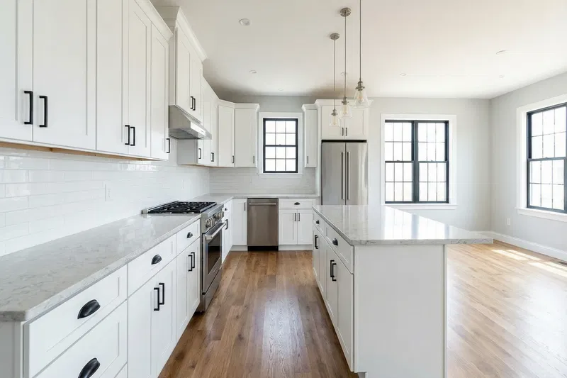 Refinished kitchen cabinets with smooth modern finish after cabinet painting by Allforliz