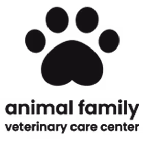 Black paw print logo above the text 'animal family veterinary care center.'