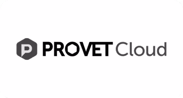 ProVet Cloud logo with stylized text and a hexagonal icon containing the letter P.