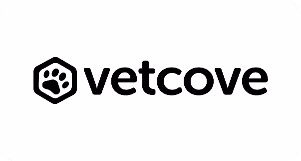 VetCove logo with a black paw print inside a hexagon next to the word 'vetcove' in lowercase black letters.