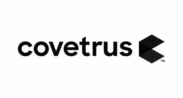 Covetrus logo with black text and a stylized geometric design to the right.