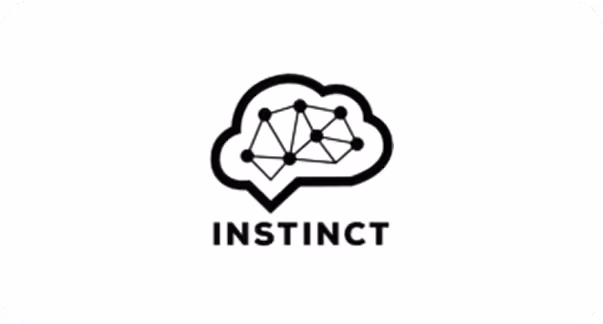 Logo featuring a stylized speech bubble with interconnected nodes and lines inside, above the word 'INSTINCT'.