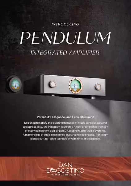 Professional product photography of the Pendulum Integrated Amplifier from Dan D’Agostino, emphasizing its sleek design and cutting-edge features.