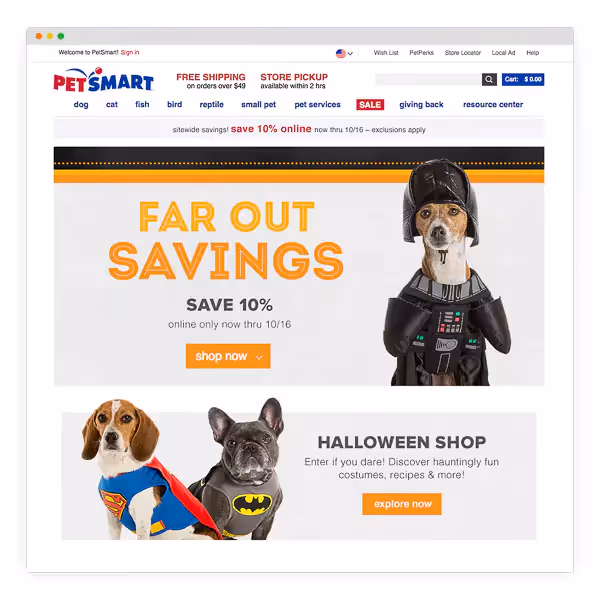 Website feature for PetSmart's Halloween costume campaign.
