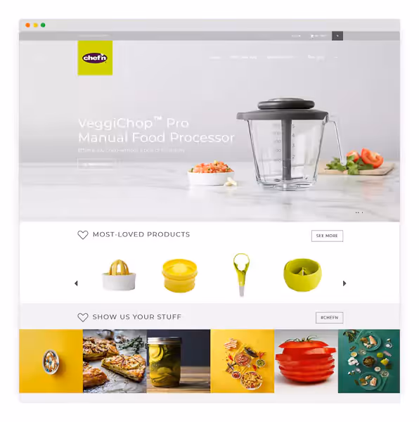 Chef'n ecommerce website with product, lifestyle and hero photography.