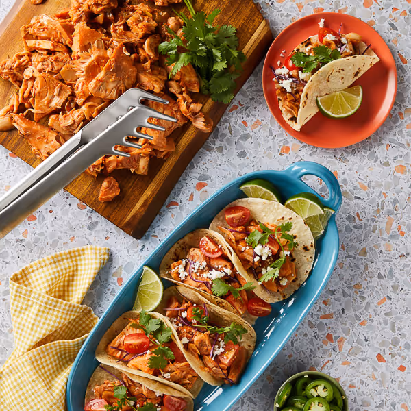 Top down view of a street tacos lifestyle image showcasing a product.