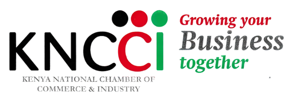 Logo of KNCCI with text Kenya National Chamber of Commerce & Industry and tagline Growing your Business together.