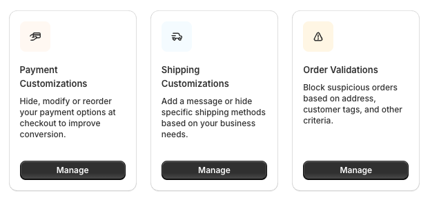 payment and shipping customizations preview