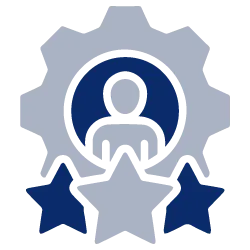 Person in gear with stars icon
