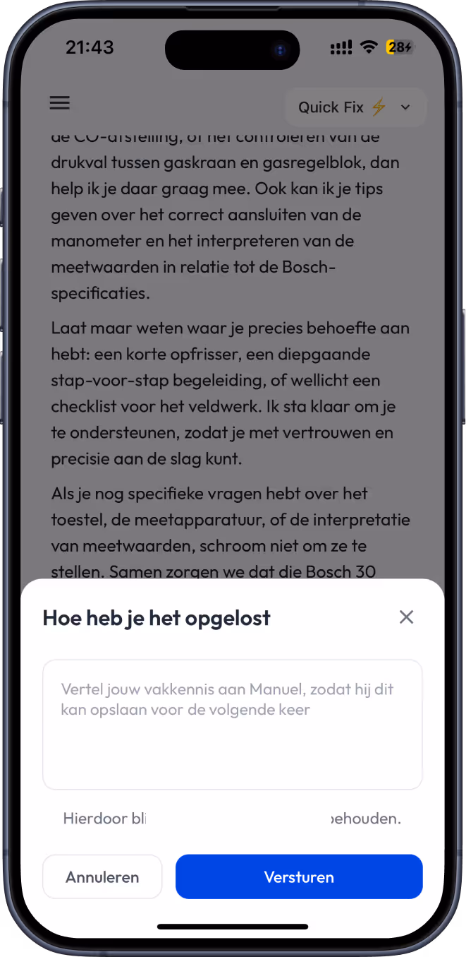Mockup van manuel die een probleem oplost