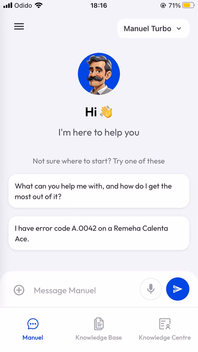 screenshot van de Manuel app