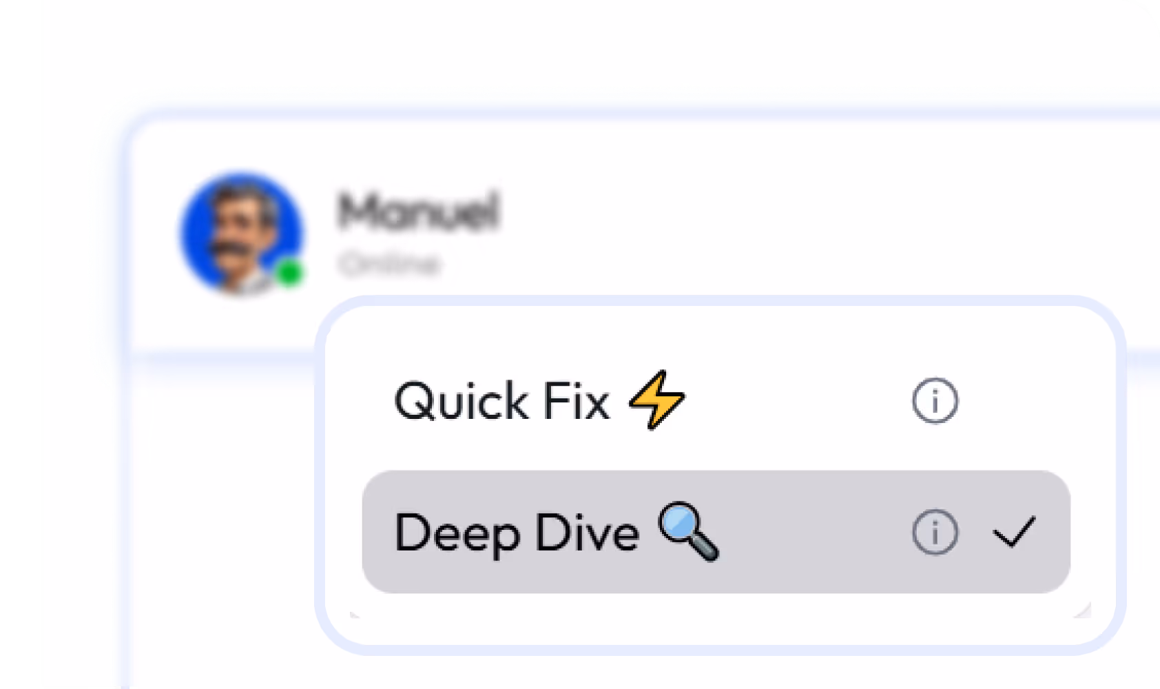 Weergave van deepdive en quick fix functie van Manuel