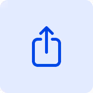 Blauwe deelknop met een pijl die naar boven wijst op een lichtblauwe achtergrond.