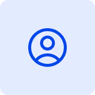 Blauwe cirkel met een pictogram van een persoon in het midden op een lichtblauwe achtergrond.