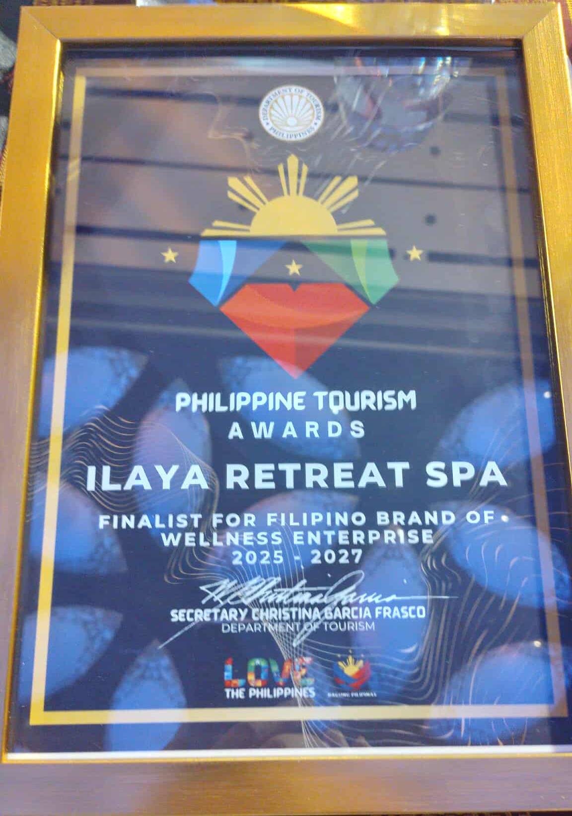Ilaya Retreat Spa Certificate