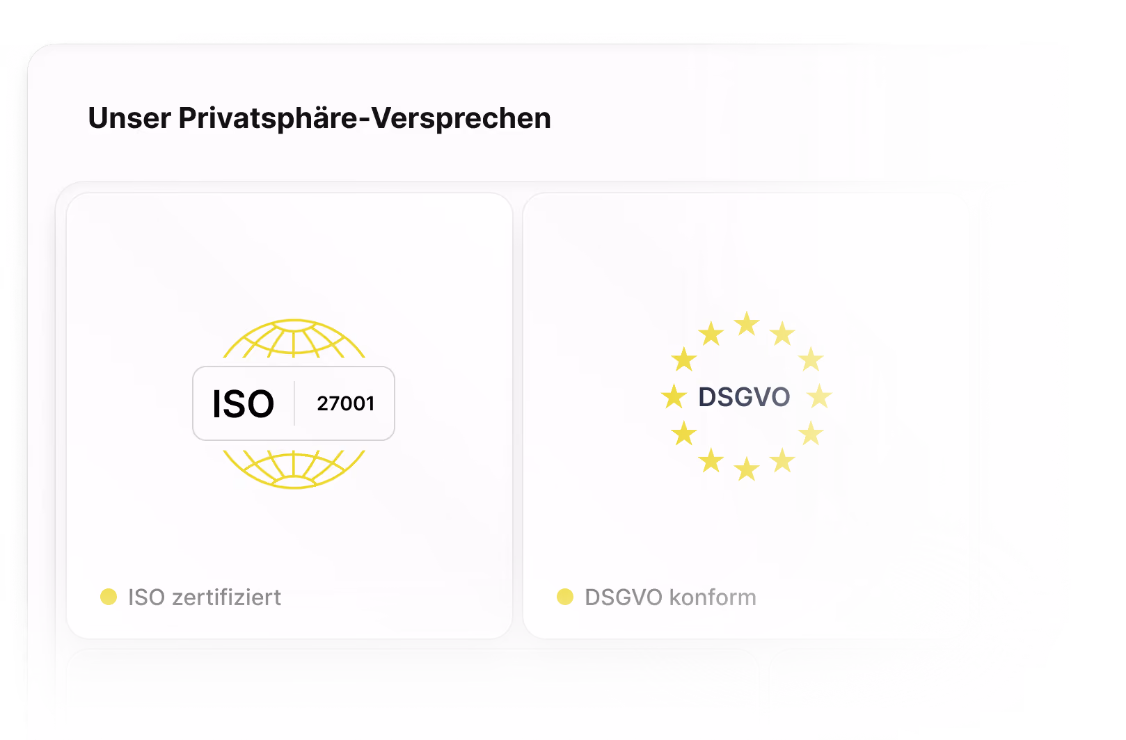 Grafik: Unser Privatsphäre-Versprechen mit ISO-27001-Zertifizierung und DSGVO-Konformität
