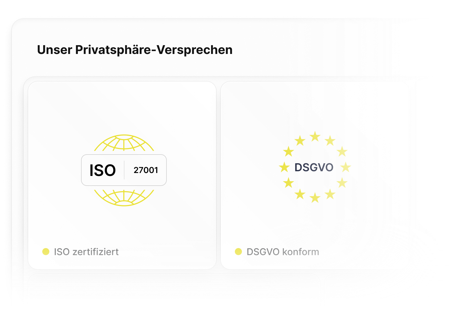 Grafik: Unser Privatsphäre-Versprechen mit ISO-27001-Zertifizierung und DSGVO-Konformität
