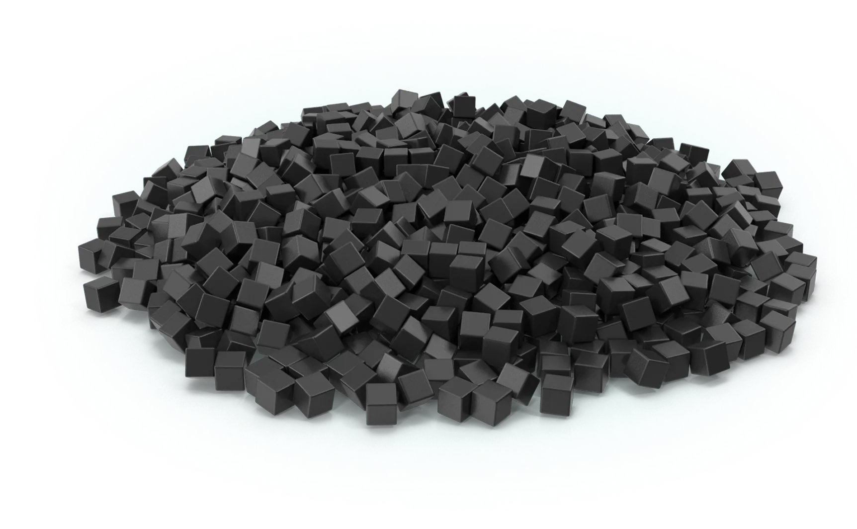 Pile of small black cubes over glowing base representing large-scale data and structured complexity.