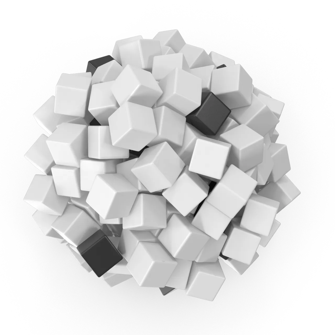 Cluster of white and black cubes forming a sphere, representing contrasting data and evidence-based decision-making.