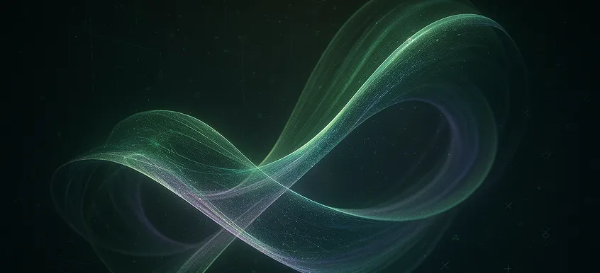Abstract glowing infinity loop made of light trails, symbolizing continuous intelligence, automation, and limitless data flow.