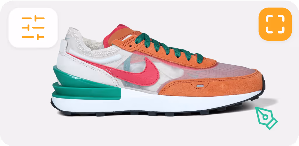 Sneakers on white background with editing icons