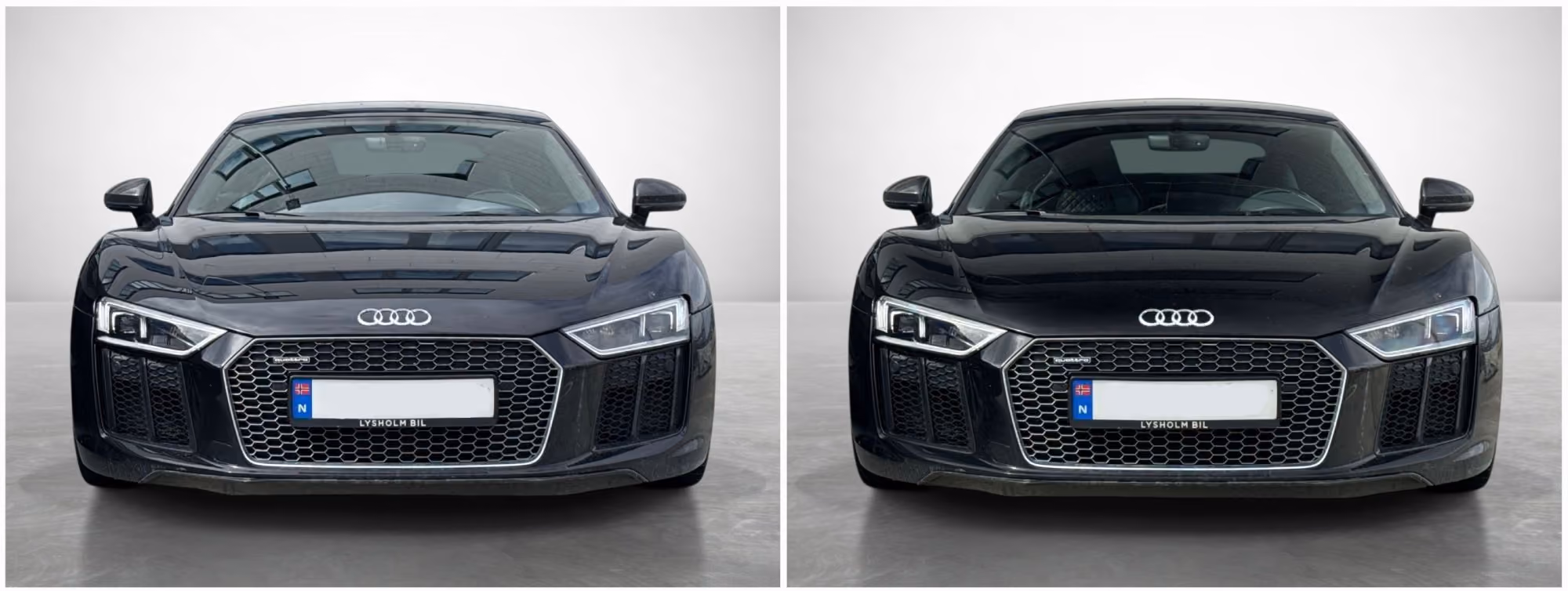 Black sedan side-by-side showcasing effect of polarisation lens when capturing