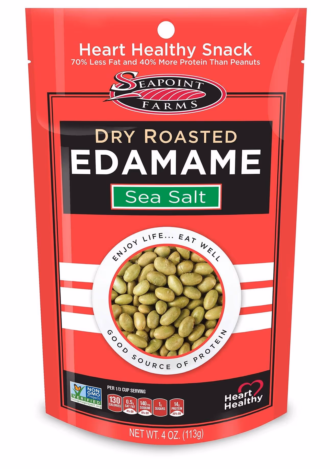 Seapoint Farms Dry Roasted Edamame, Sea Salt, Vegan, Gluten-Free, Kosher, and Non-GMO, Crunchy Snack for Healthy Snacking, 4 oz. Bag (Pack of 12)